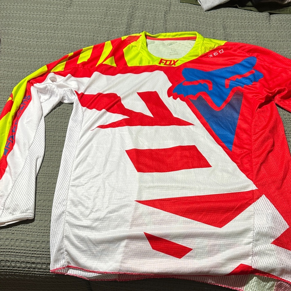 Adult Fox Red, White, and Blue Racing Jersey